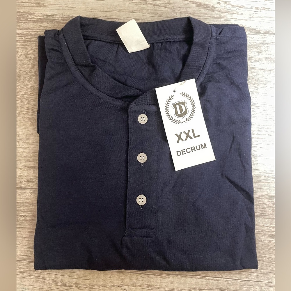 Decrum Mens Henley Neck Regular Fit Casual Shirt Short Sleeve XXL